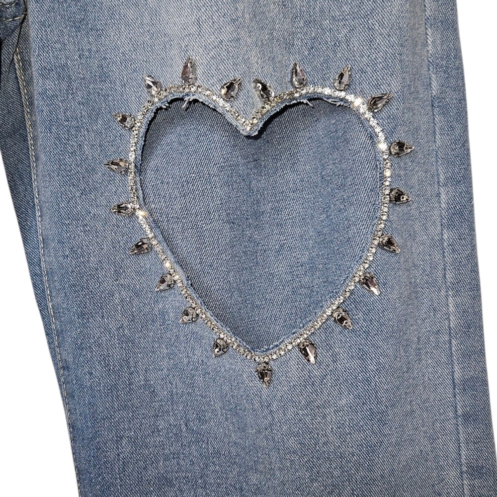 Unbranded Embellished Heart Cutout Wide Leg Jeans, Size 26, NWOT